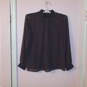 Karl Lagerfeld Pintuck Chiffon Blouse Top Size M  Mock Neck Tunic Quiet Luxury